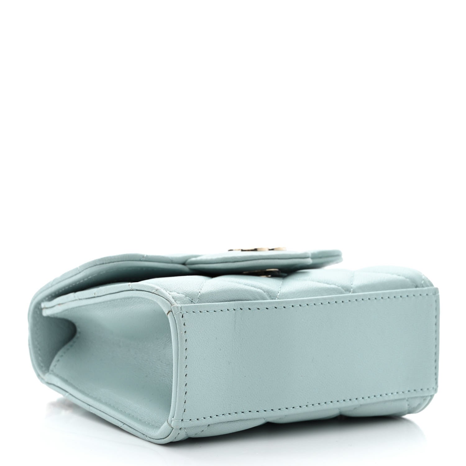 Chanel Lambskin Quilted Top Handle Flap Clutch With Chain Light Blue 4 of 12