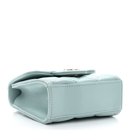 Chanel Lambskin Quilted Top Handle Flap Clutch With Chain Light Blue 4 of 12