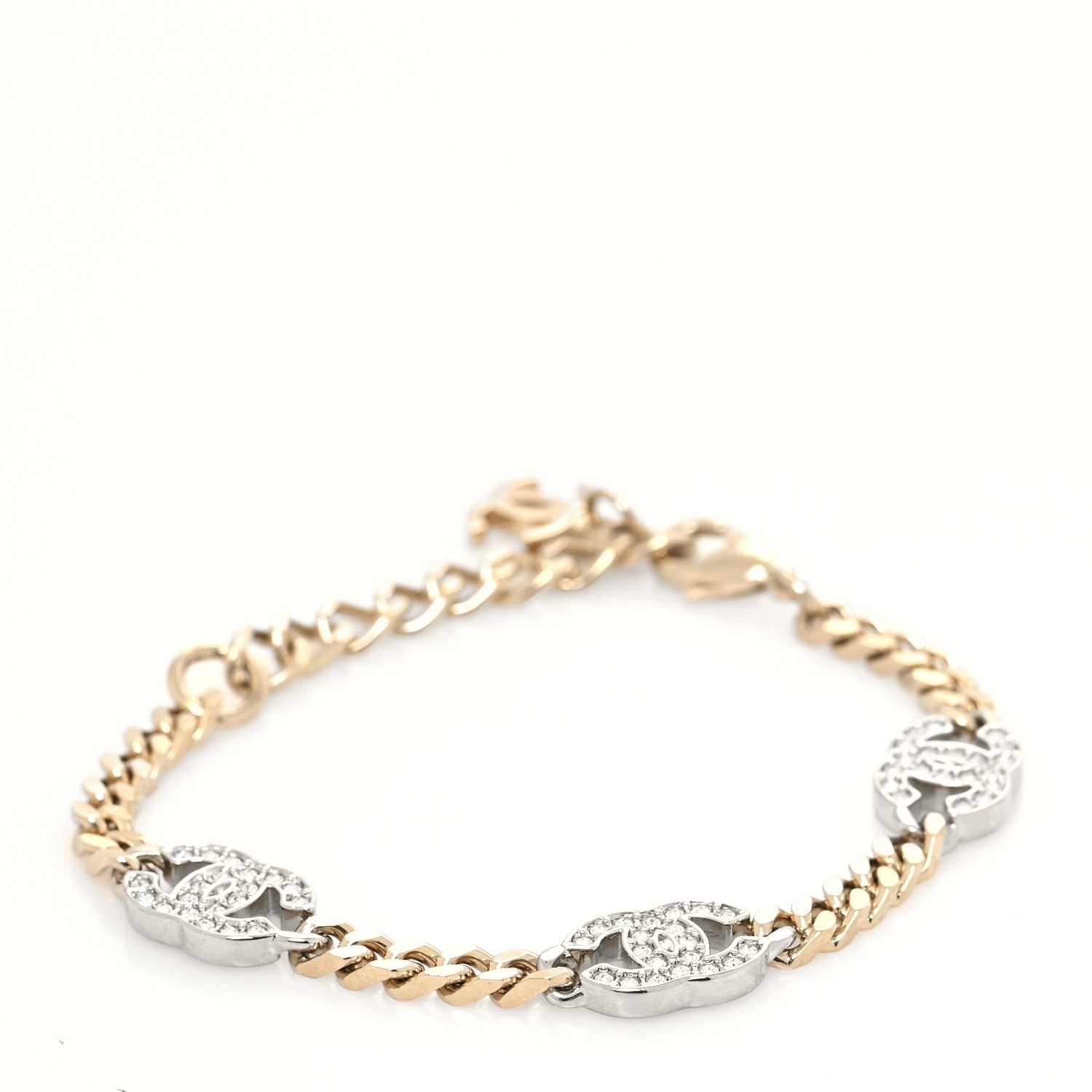 Chanel Crystal CC Chain Bracelet Gold Silver 1 of 5