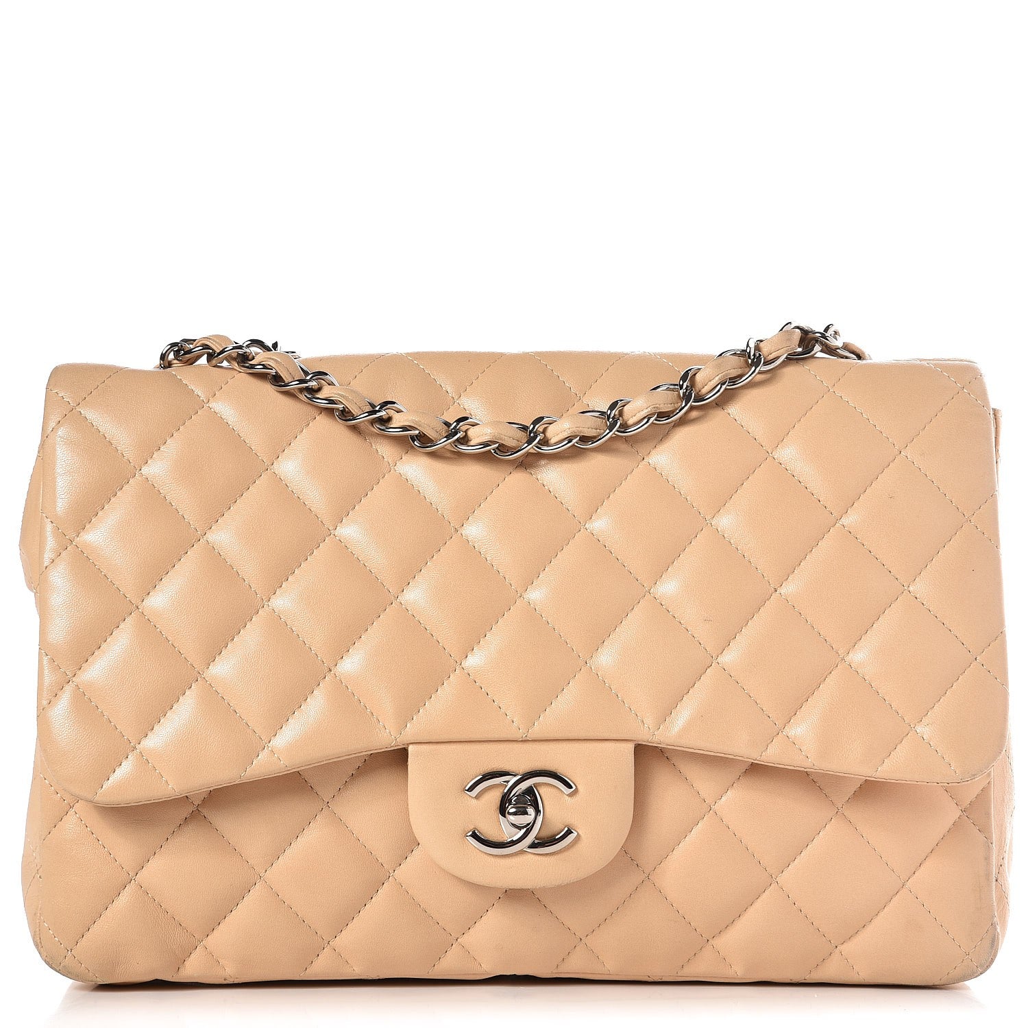 Chanel Lambskin Quilted Jumbo Single Flap Beige 1 of 17