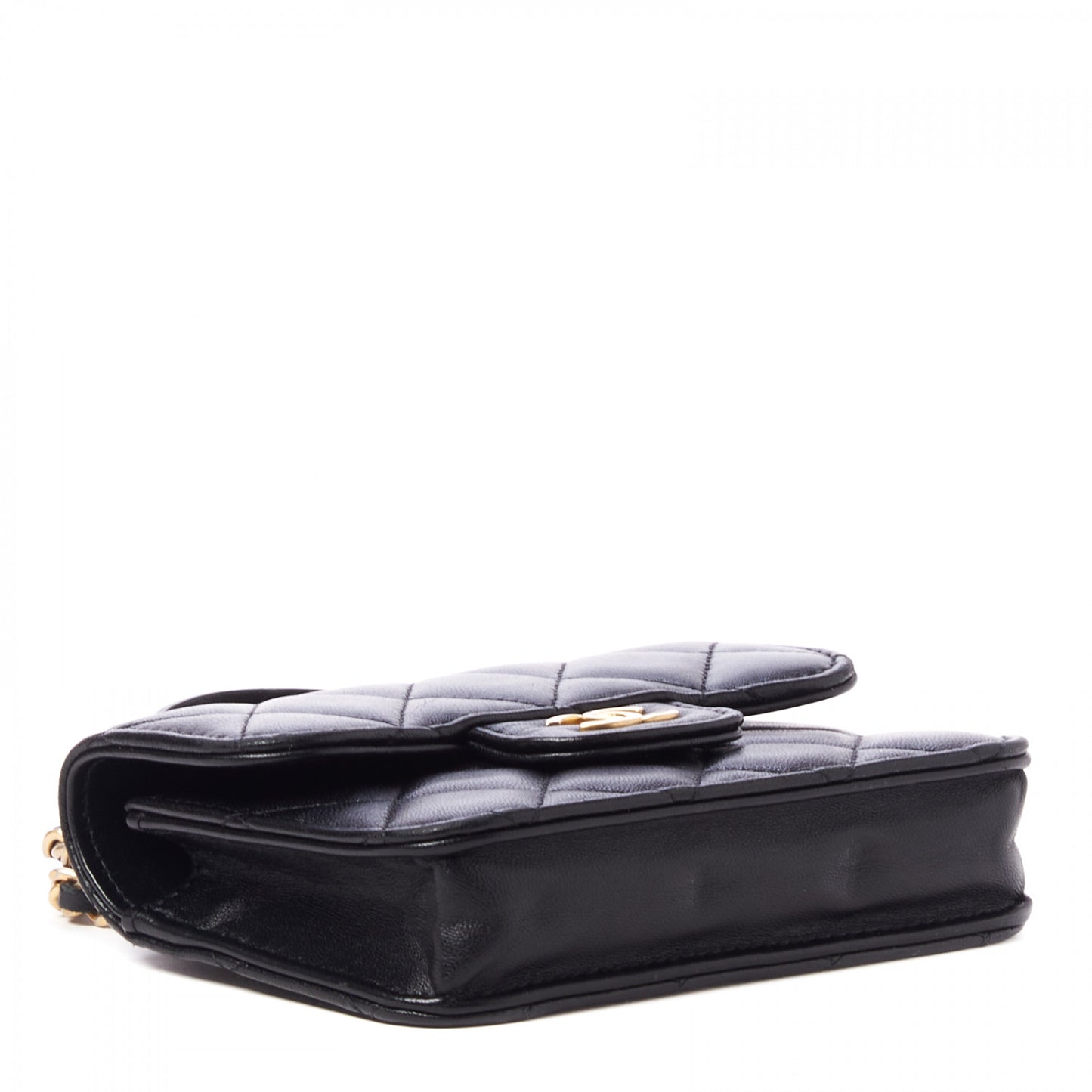 Lambskin Quilted Top Handle Flap Coin Purse With Chain Black