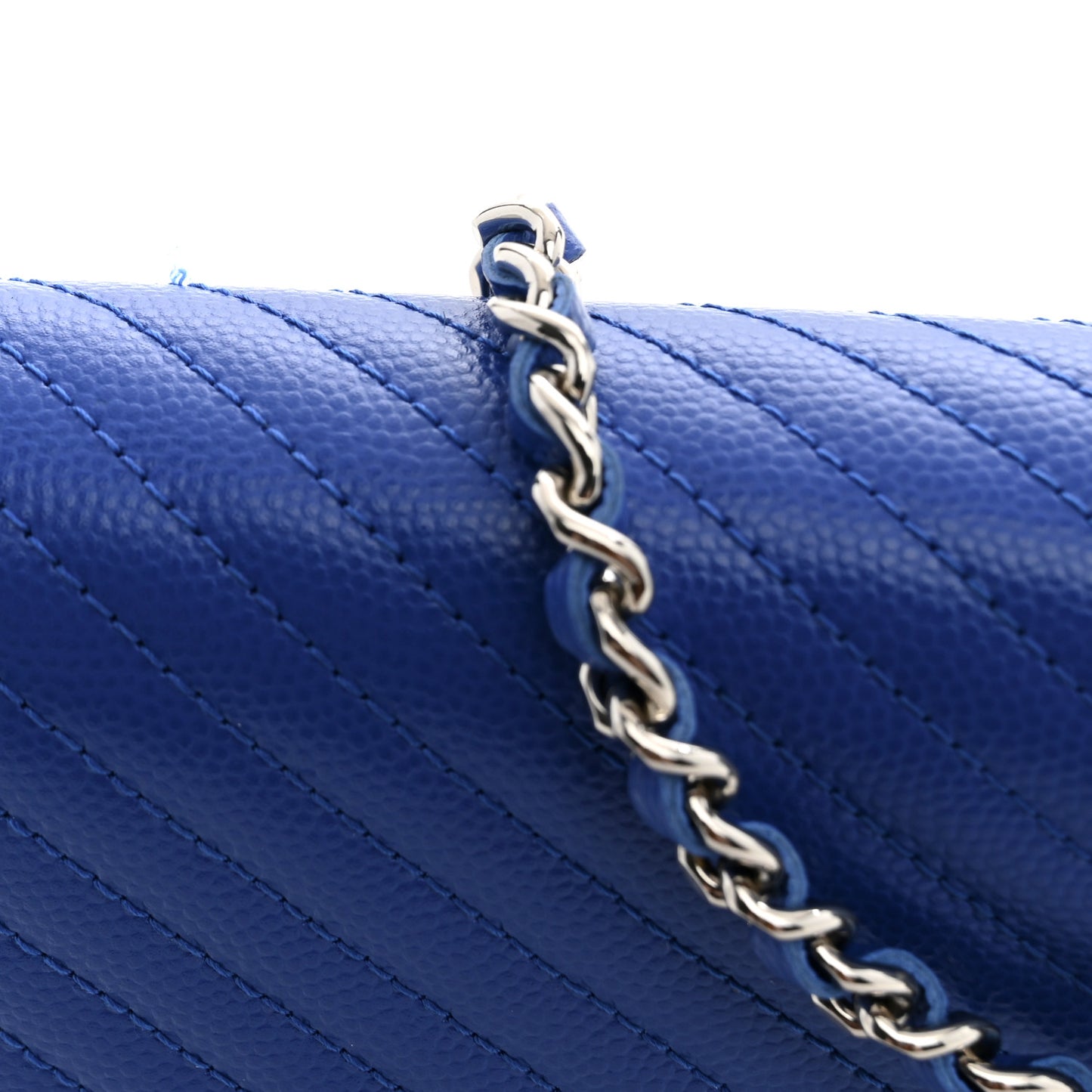 Caviar Chevron Quilted Wallet On Chain WOC Blue