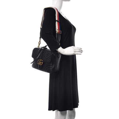 Gucci Calfskin Matelasse Sylvie Web Small GG Marmont Top Handle Shoulder Bag Black 2 of 10