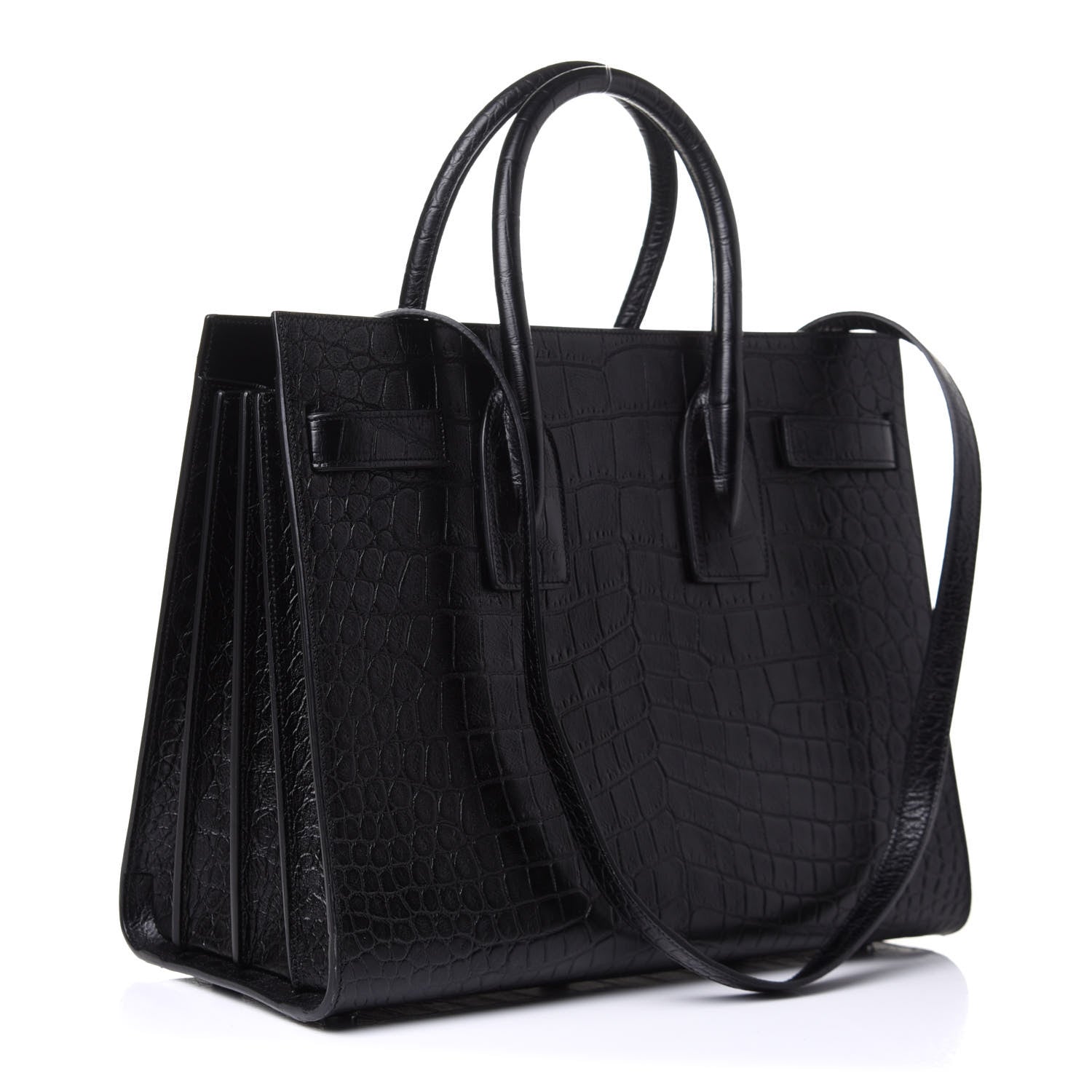 Saint Laurent Calfskin Crocodile Embossed Small Sac de Jour Black 2 of 9