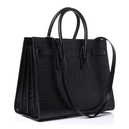 Saint Laurent Calfskin Crocodile Embossed Small Sac de Jour Black 2 of 9