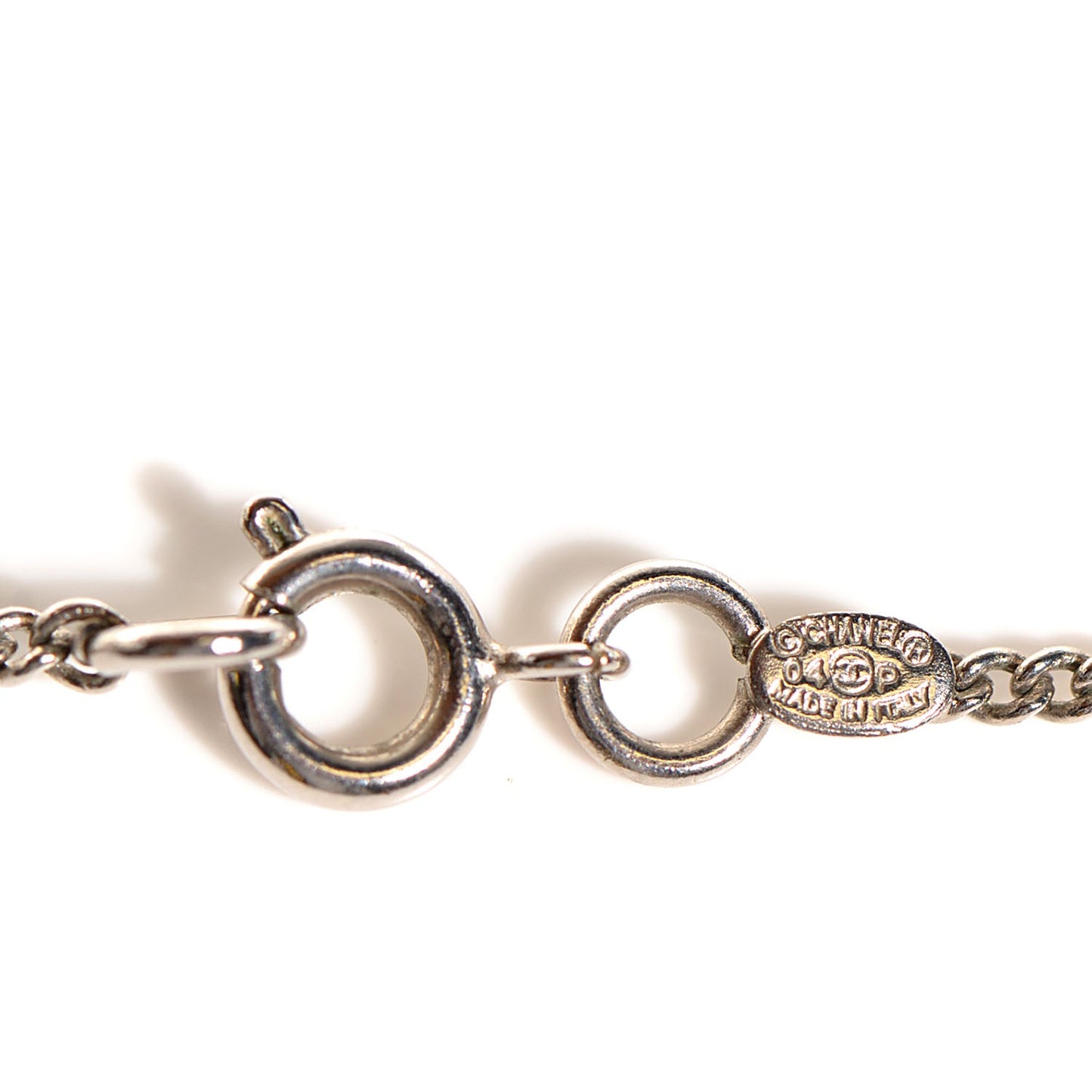 Enamel Heart Clover CC Charm Necklace Silver