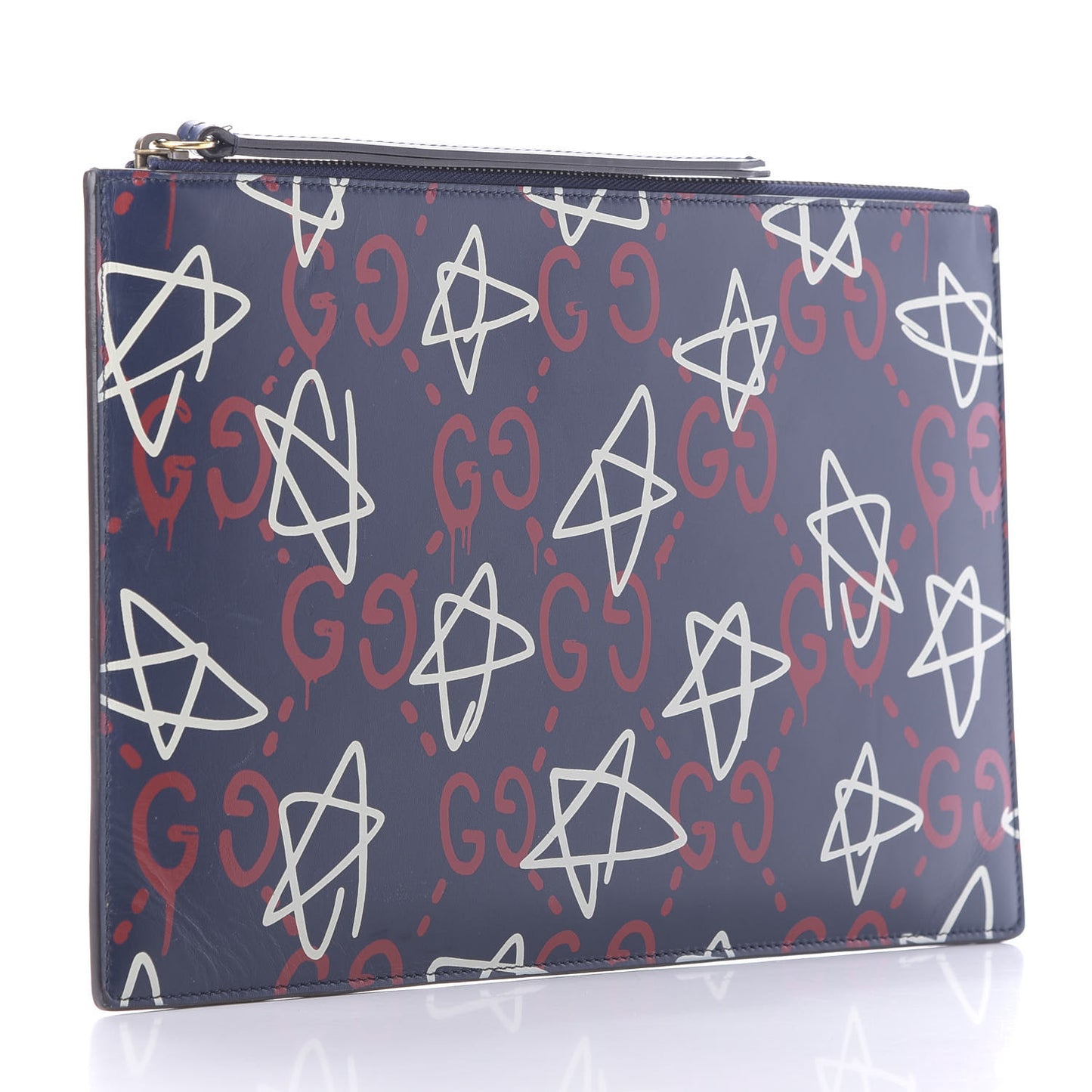 Calfskin GucciGhost Print Pouch Blue Agata Hibiscus Red