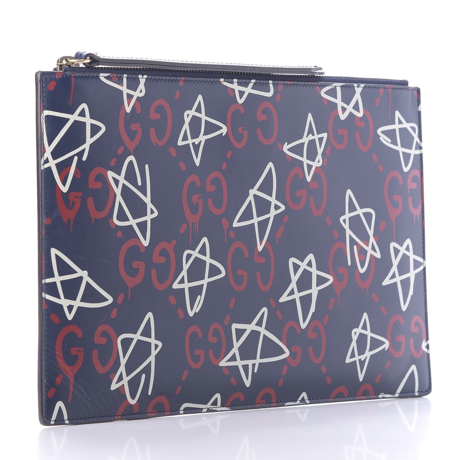 Gucci Calfskin GucciGhost Print Pouch Blue Agata Hibiscus Red 3 of 11