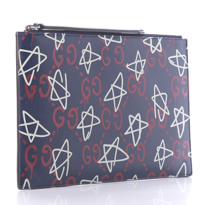 Gucci Calfskin GucciGhost Print Pouch Blue Agata Hibiscus Red 3 of 11