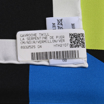 Hermes Silk La Serpentine De Pierre Scarf 45 Black Vermillon Vert Fluo 5 of 5