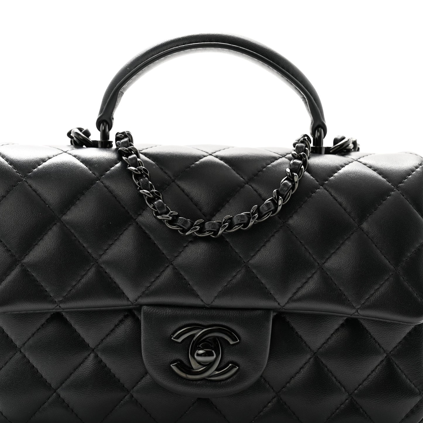 Lambskin Quilted Mini Top Handle Rectangular Flap So Black