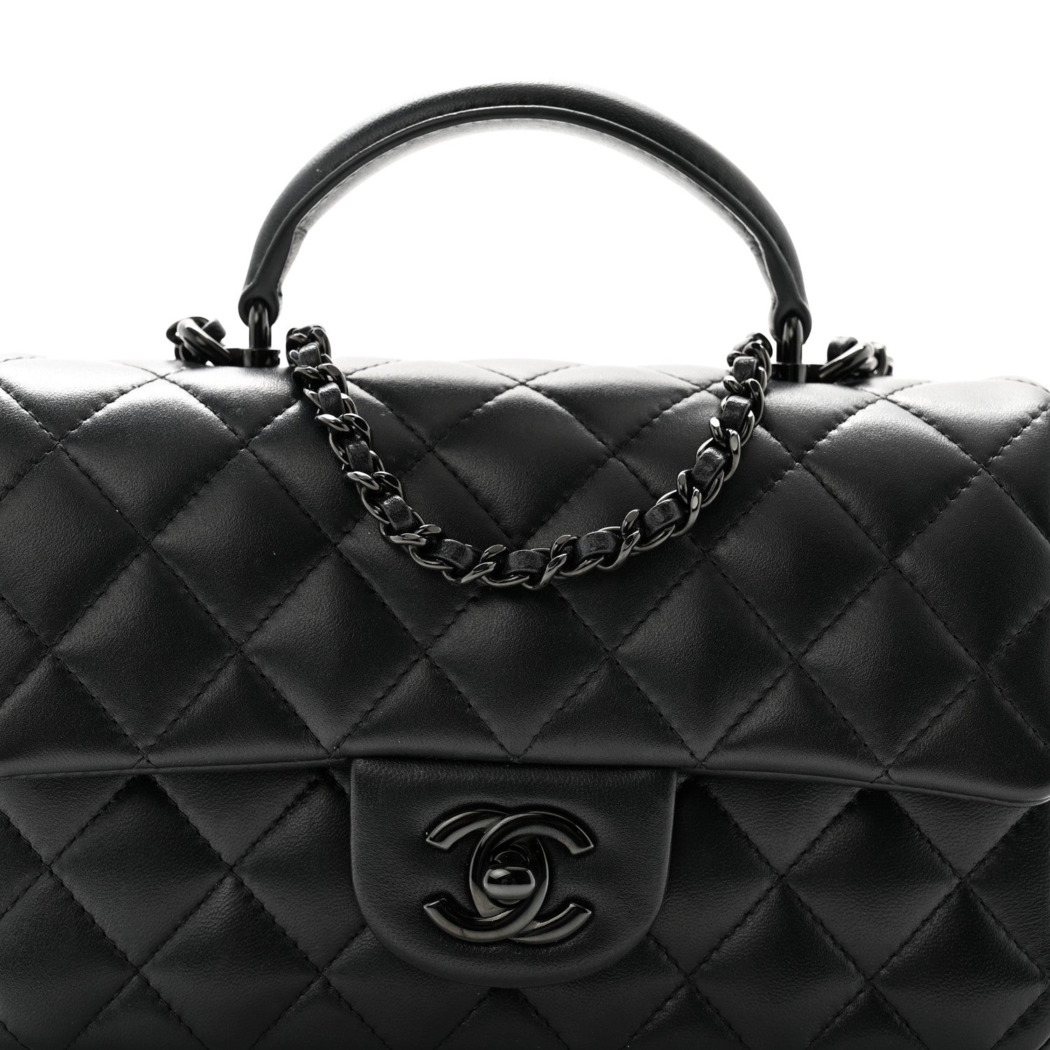 Chanel Lambskin Quilted Mini Top Handle Rectangular Flap So Black 8 of 11