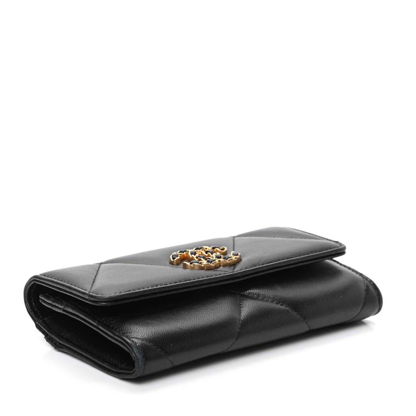 Lambskin Quilted Chanel 19 Flap Wallet Black