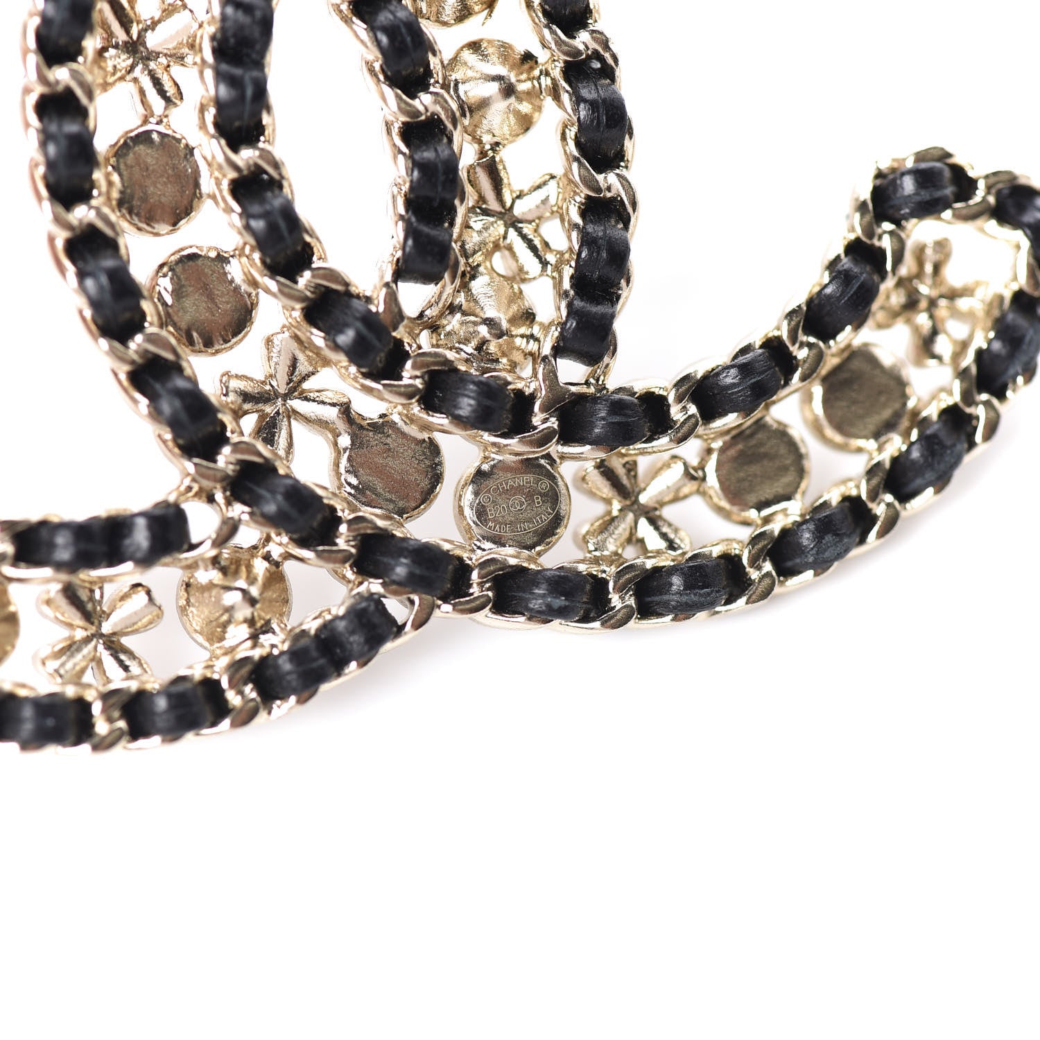 Chanel Metal Lambskin Crystal Sergeant Brooch Black Gold 4 of 5
