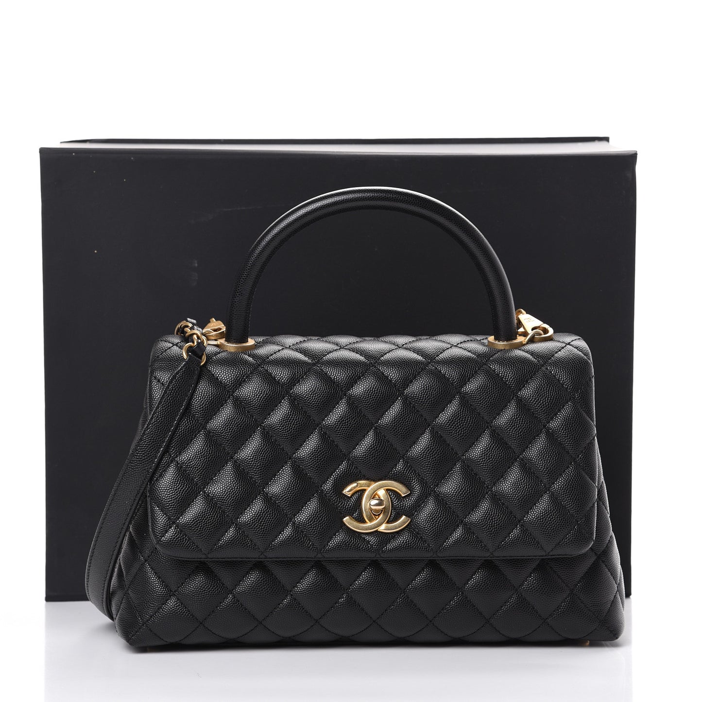 Caviar Quilted Small Coco Handle Flap Black