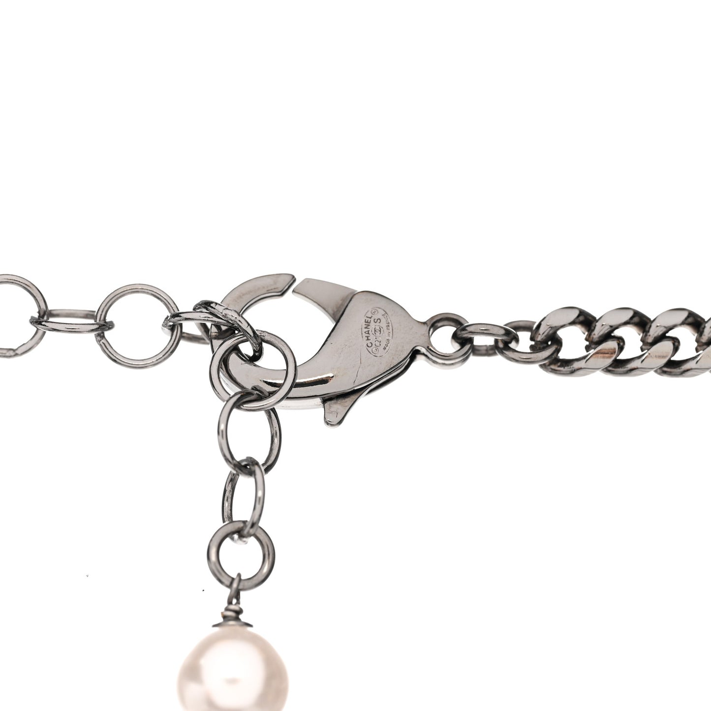 Ruthenium Pearl Crystal Baguette CC Necklace Silver