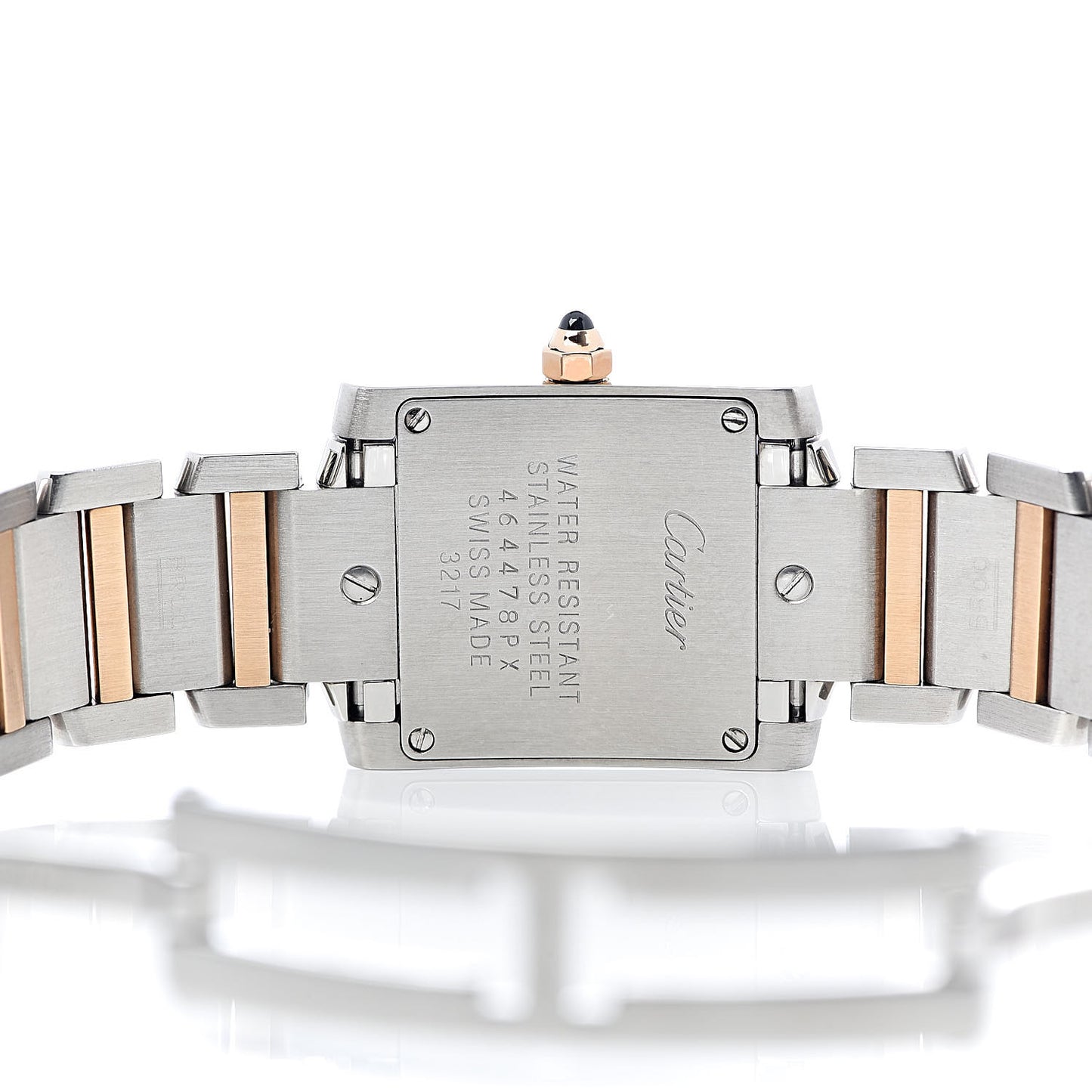 Stainless Steel 18K Pink Gold 20mm Tank Francaise Quartz Watch Black