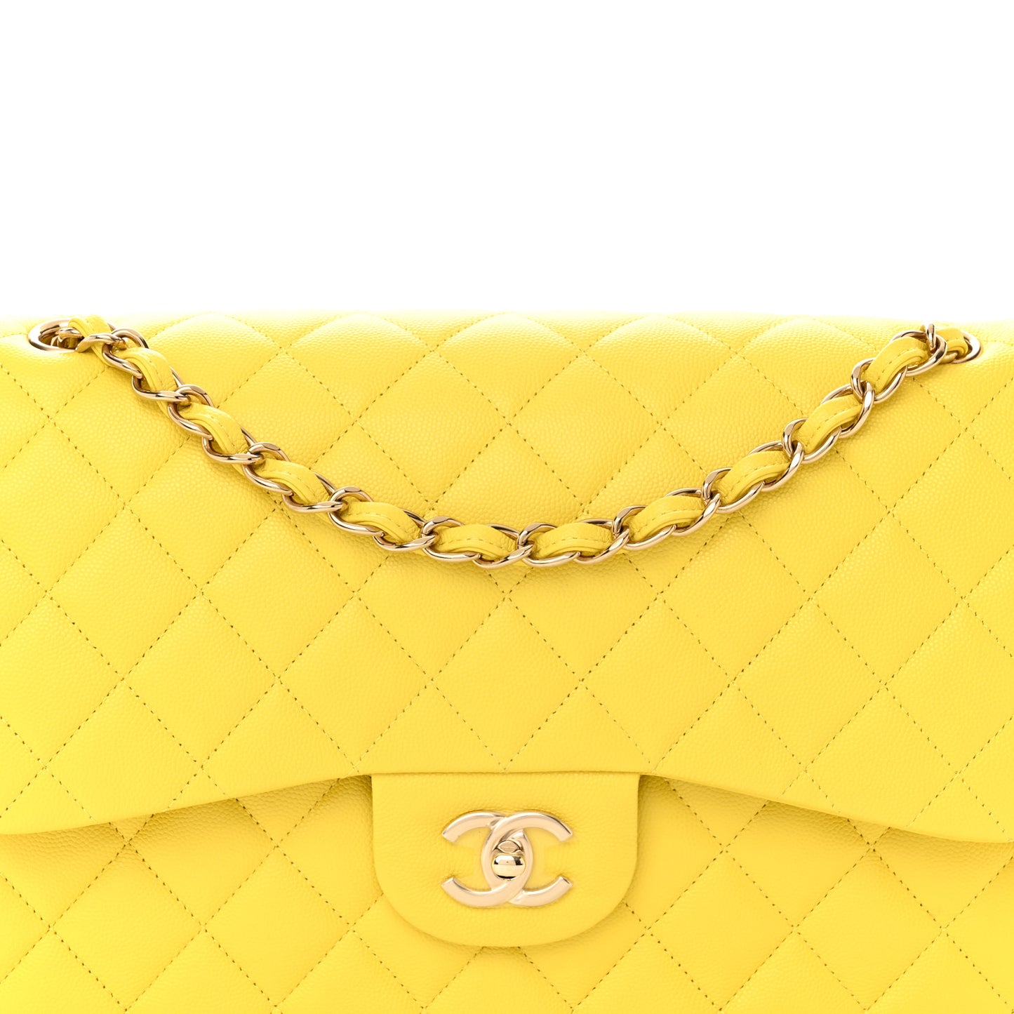Caviar Quilted Jumbo Double Flap Yellow
