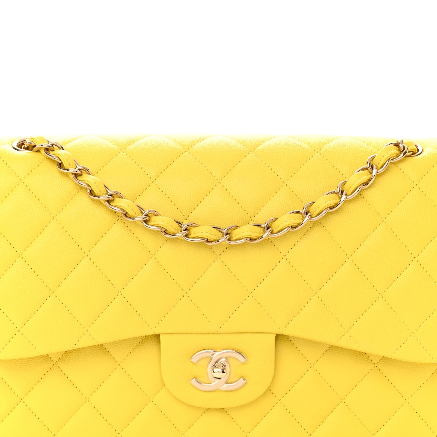 Chanel Caviar Quilted Jumbo Double Flap Yellow 8 of 11
