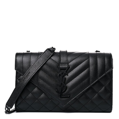 Saint Laurent Grain De Poudre Textured Mixed Matelasse Triquilt Small Monogram Satchel Black 1 of 11