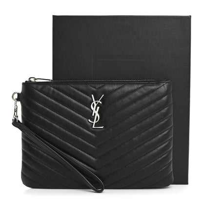 Saint Laurent Calfskin Matelasse Chevron Monogram A5 Wristlet Black 12 of 12