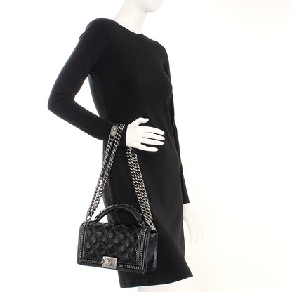 Chanel Calfskin Quilted Medium Boy Top Handle Flap Black 2 of 8