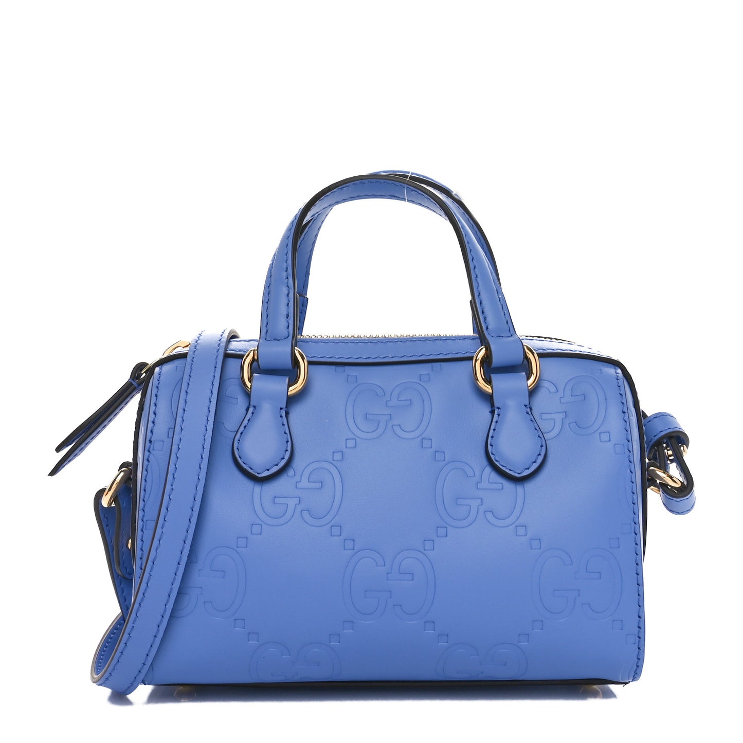 Calfskin Jumbo GG Embossed Super Mini Top Handle Bowler Bag Blue
