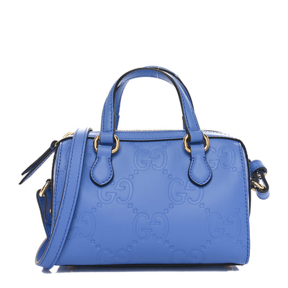Gucci Calfskin Jumbo GG Embossed Super Mini Top Handle Bowler Bag Blue 1 of 9