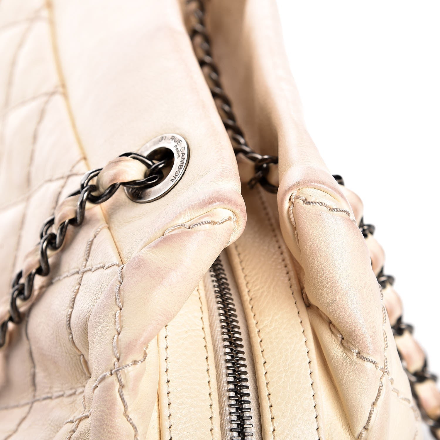 Chanel Calfskin Diamond Stitch It Bowling Bag Off White 8 of 19