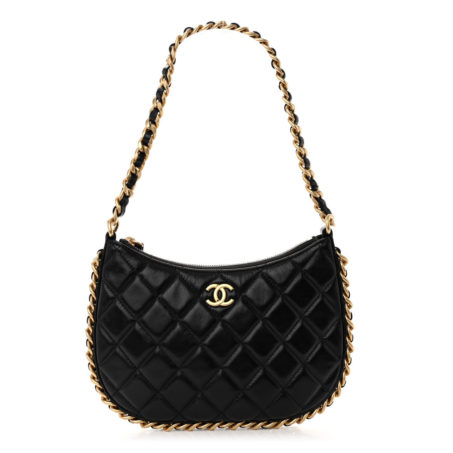 Chanel Shiny Crumpled Lambskin Quilted Trendy Chain Around Hobo Black 1 of 10