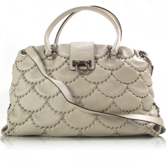 SALVATOREFERRAGAMOLeatherStitchedSatchelIvory