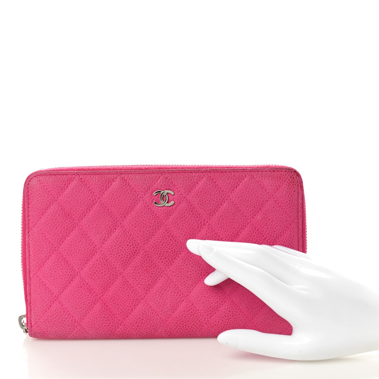 Iridescent Caviar Quilted Large Zip Around Organizer Wallet Pink