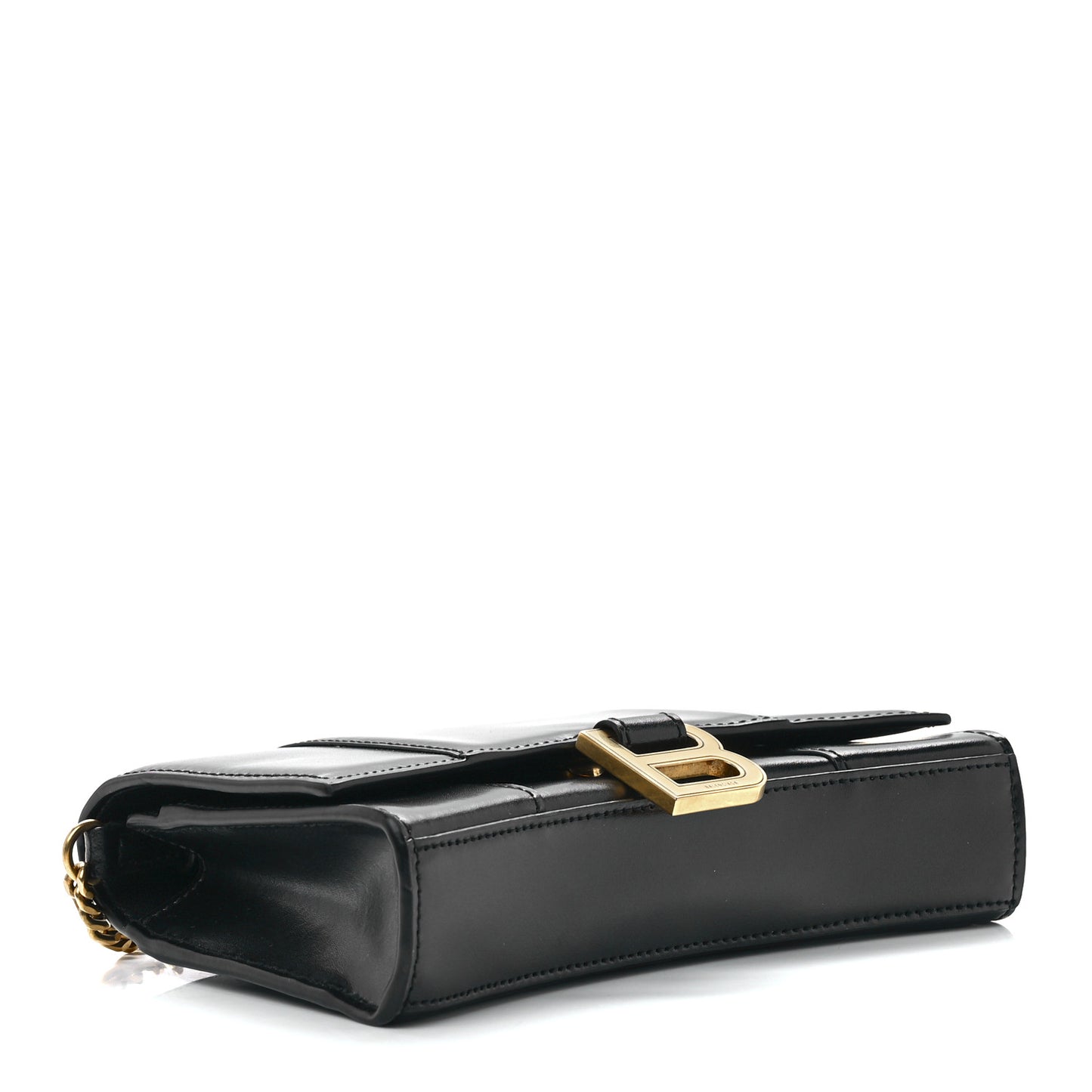 Shiny Box Calfskin Hourglass Chain Bag Black