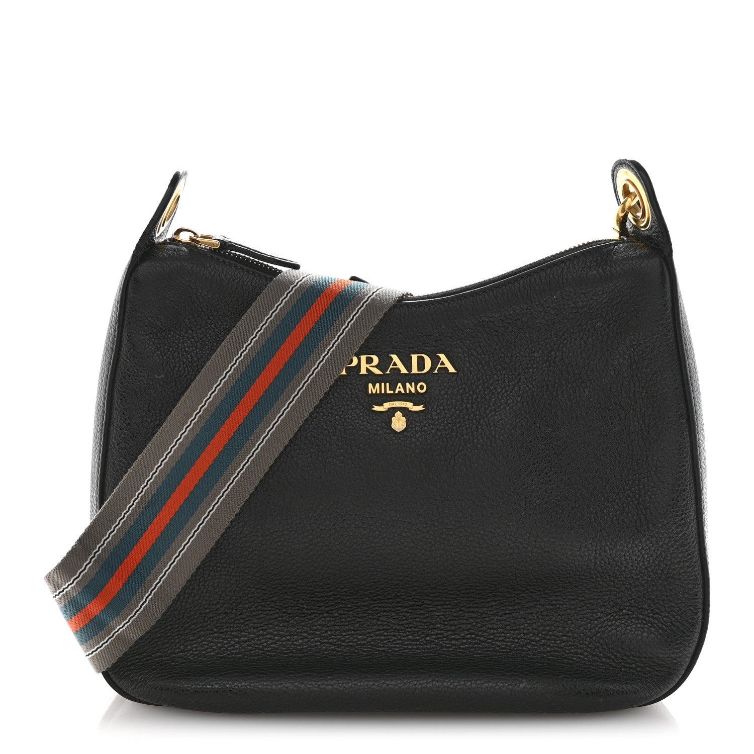Prada Vitello Phenix Zippered Messenger Hobo Black 1 of 16
