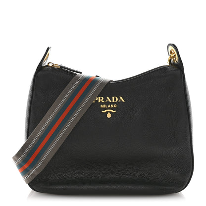 Prada Vitello Phenix Zippered Messenger Hobo Black 1 of 16