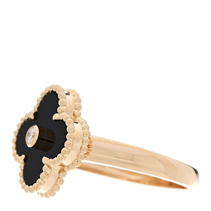 Van Cleef & Arpels 18K Yellow Gold Diamond Black Onyx Vintage Alhambra Ring 56 7.75 5 of 6