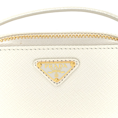 Prada Saffiano Metal Triangle Logo Mini Pouch with Handle White 8 of 10
