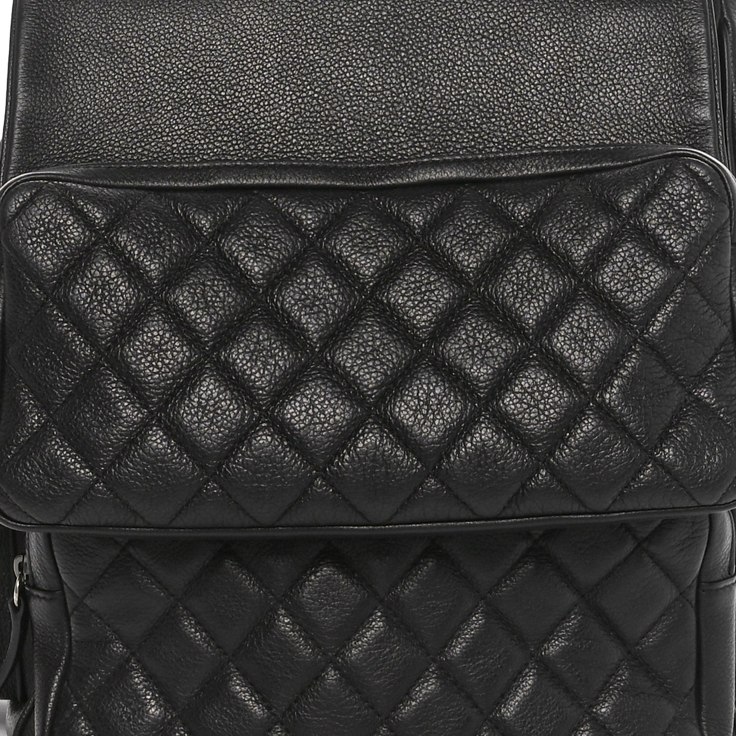 Grained Calfskin Quilted Large Casual Rock Backpack Black