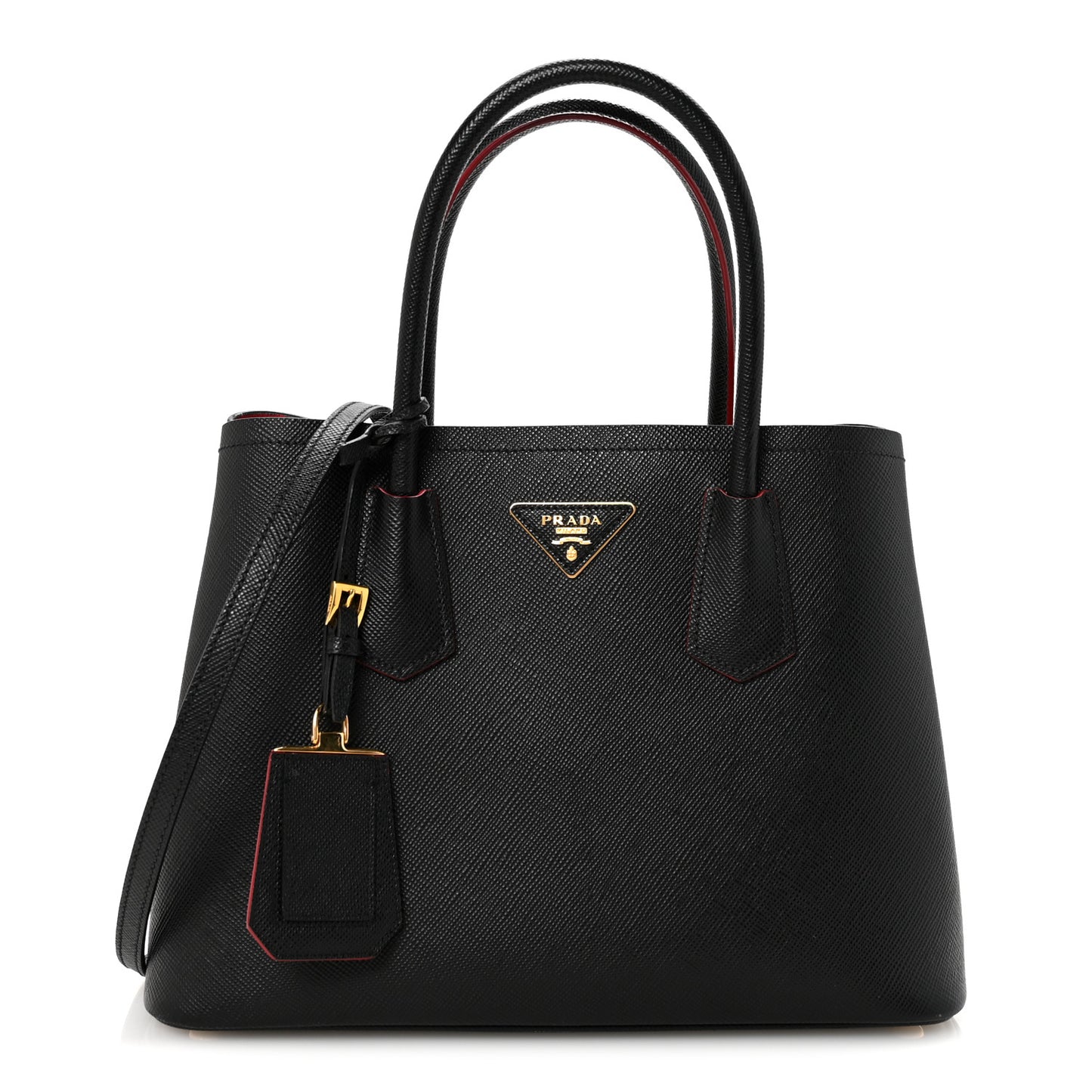Saffiano Cuir Medium Double Bag Black Fuoco