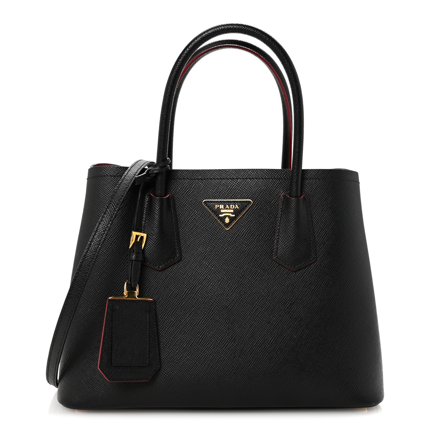 Prada Saffiano Cuir Medium Double Bag Black Fuoco 1 of 19