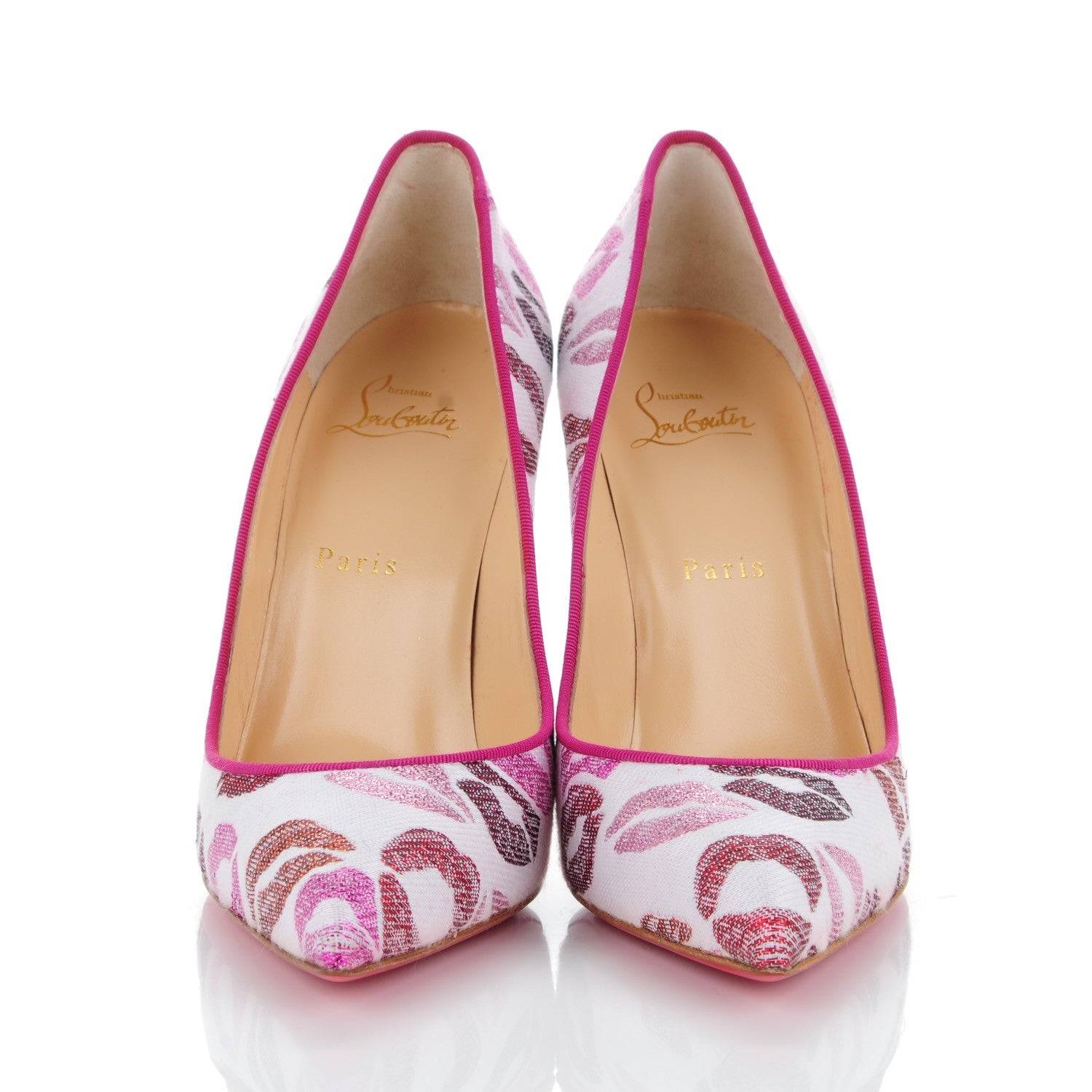 Christian Louboutin Metallic Lurex Lips Print Strass Cosmopump 100 Pumps 39 White 2 of 8