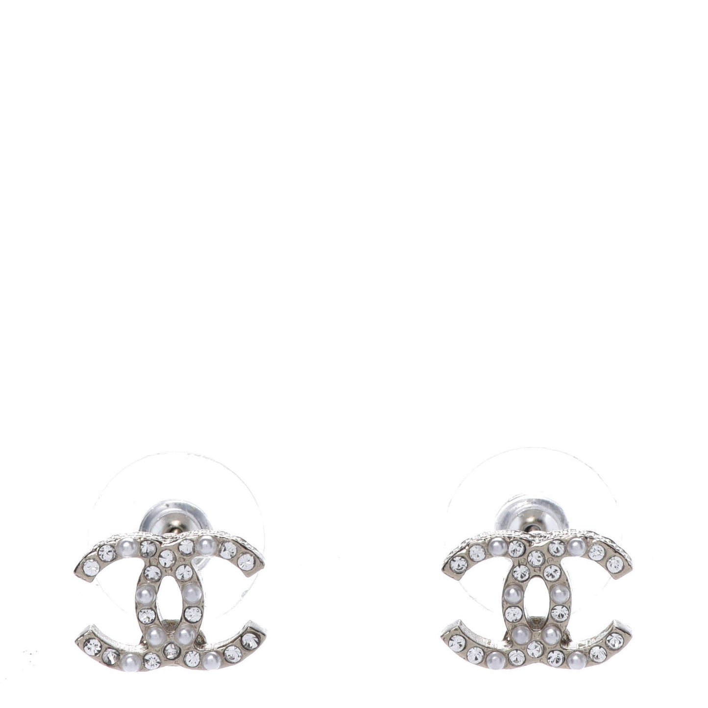 Pearl Crystal CC Charms Stud Earrings Light Gold