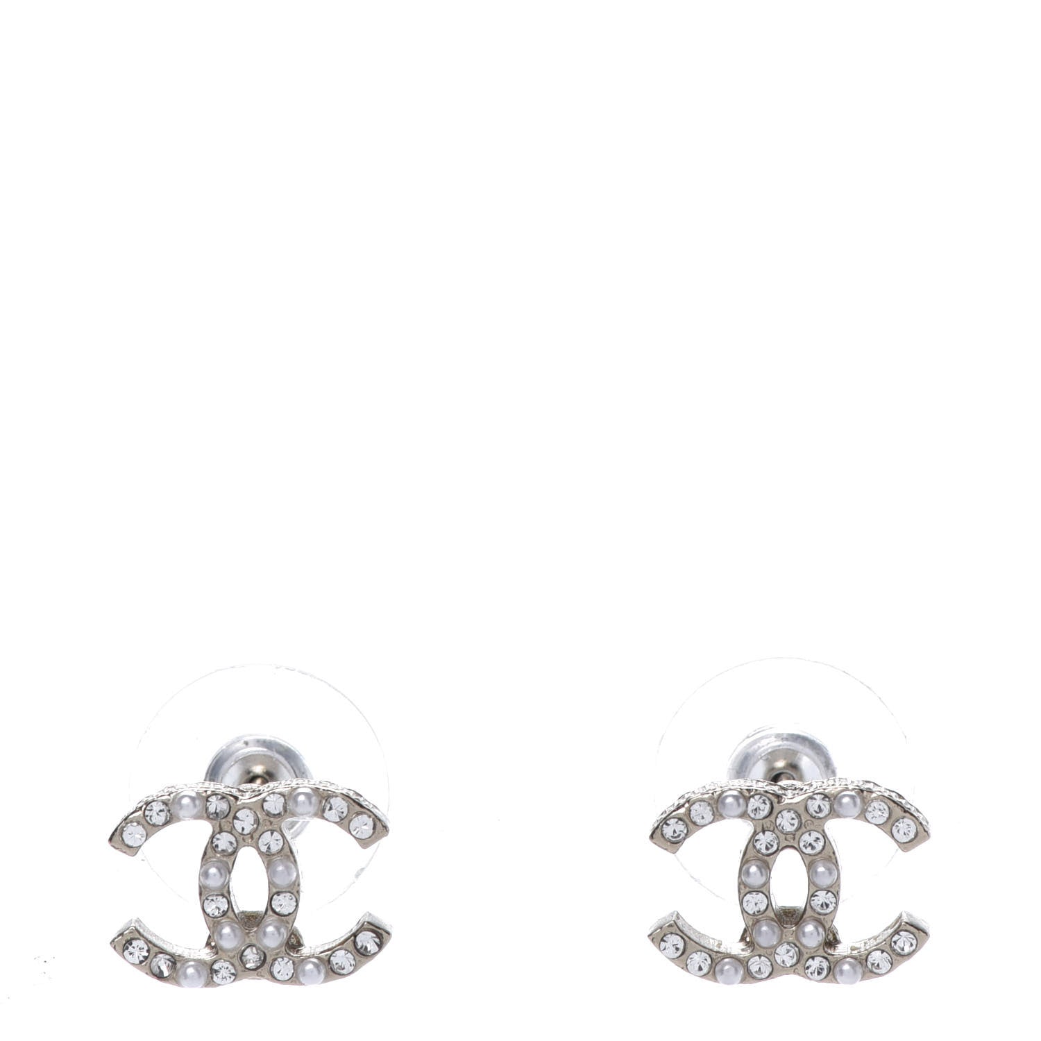 Chanel Pearl Crystal CC Charms Stud Earrings Light Gold 1 of 5