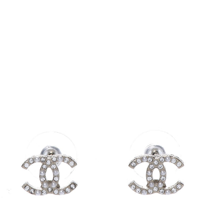 Chanel Pearl Crystal CC Charms Stud Earrings Light Gold 1 of 5