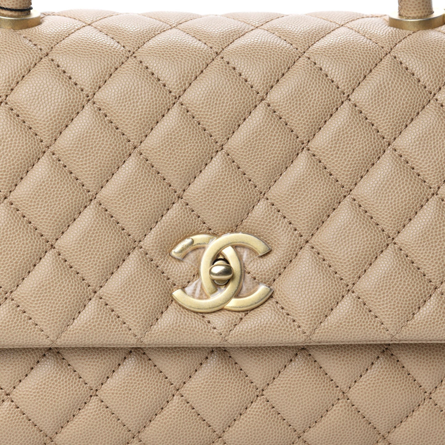 Caviar Quilted Small Coco Handle Flap Beige