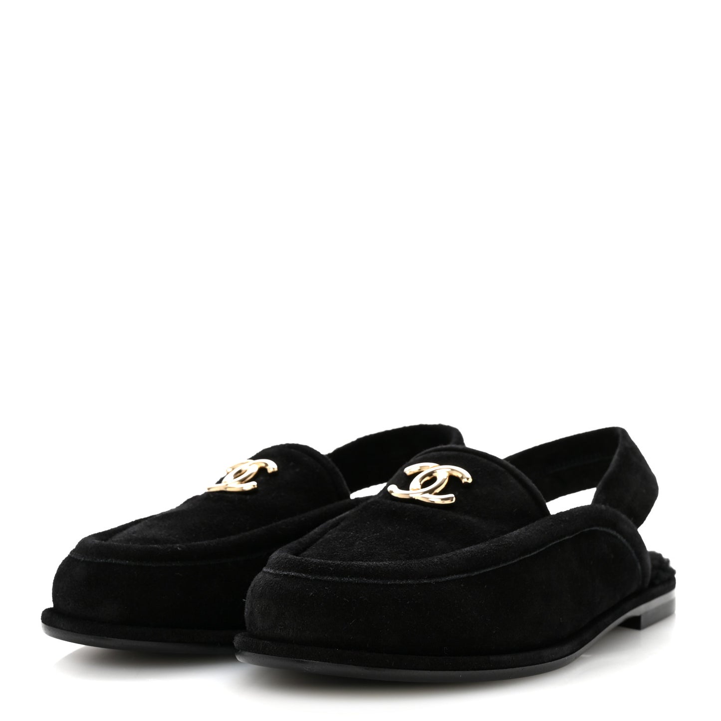 Suede Calfskin CC Slingback Loafers 39 Black