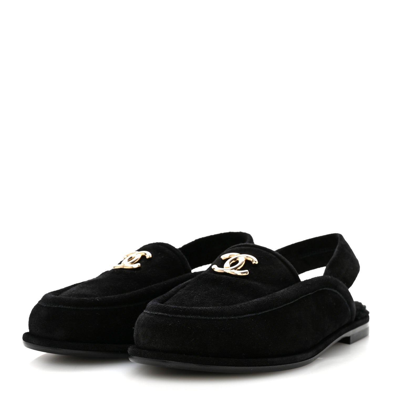 Chanel Suede Calfskin CC Slingback Loafers 39 Black 4 of 10
