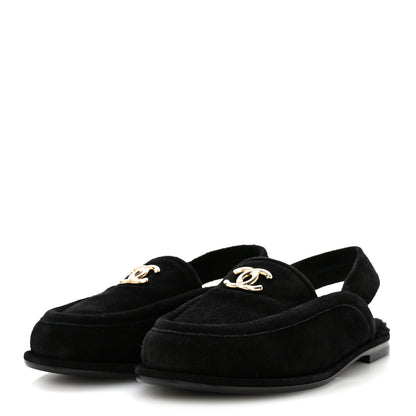 Chanel Suede Calfskin CC Slingback Loafers 39 Black 4 of 10