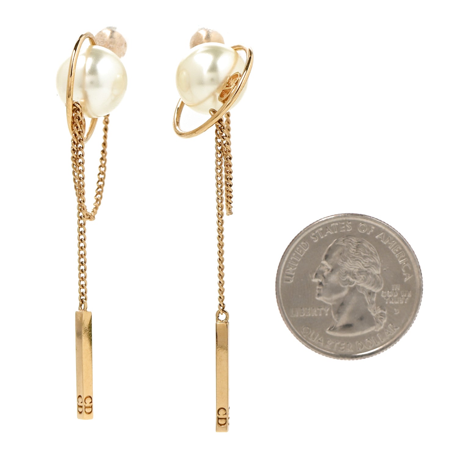 Christian Dior Pearl Tribales Dangle Chain Earrings Gold 2 of 5