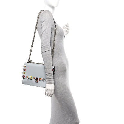 Fendi Vitello Liberty Scalloped Spike Studded Kan I Shoulder Bag Grigio Perla Multicolor 2 of 16